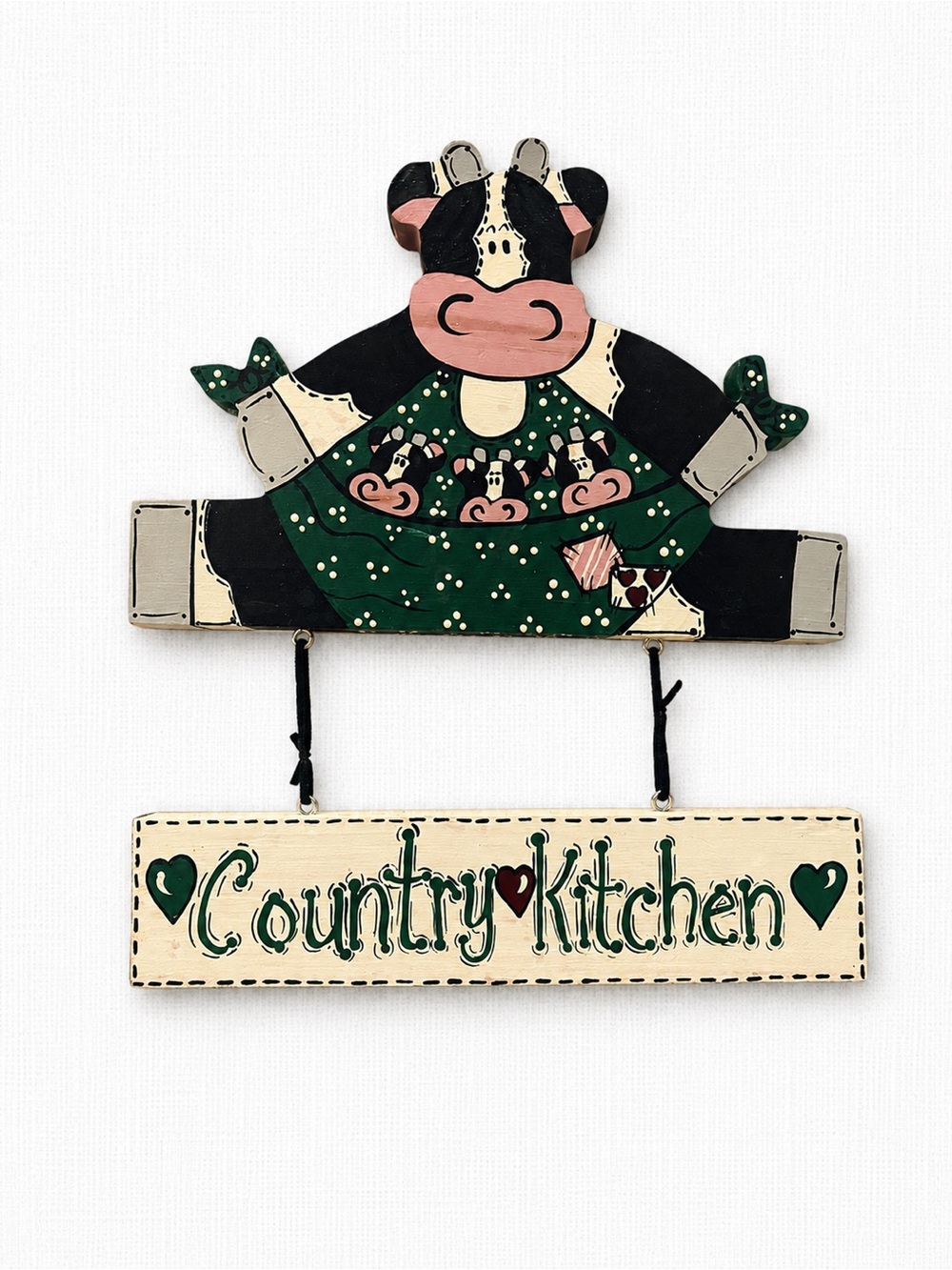 vintage 90s Hand Painted Cow Country Kitchen Wooden Wall Hanging Farmhouse Decor